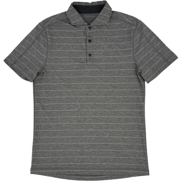 Lululemon Men's Evolution Short Sleeve Polo Lookout Stripe Heather Gray Small - Picture 2 of 7
